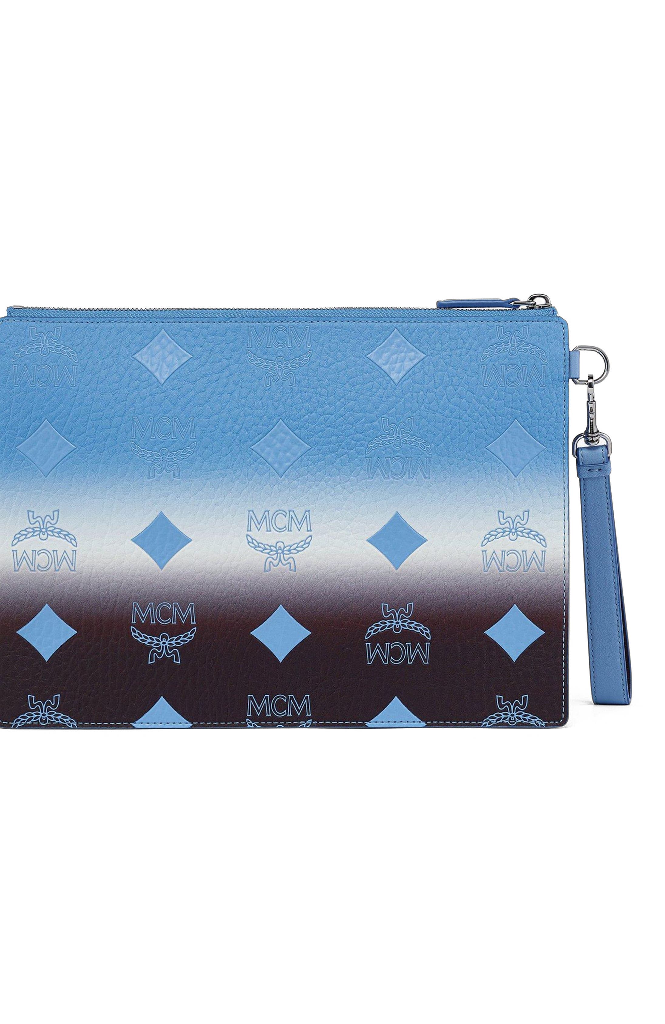 MCM Small Aren Wristlet Pouch in Gradation Visetos, Alternate, color, Della Robbia Blue