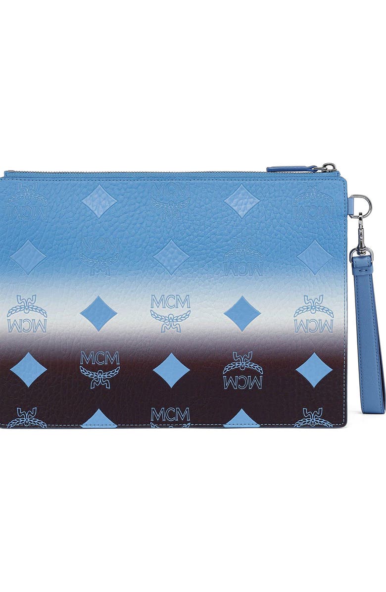 MCM Small Aren Wristlet Pouch in Gradation Visetos, Alternate, color, Della Robbia Blue