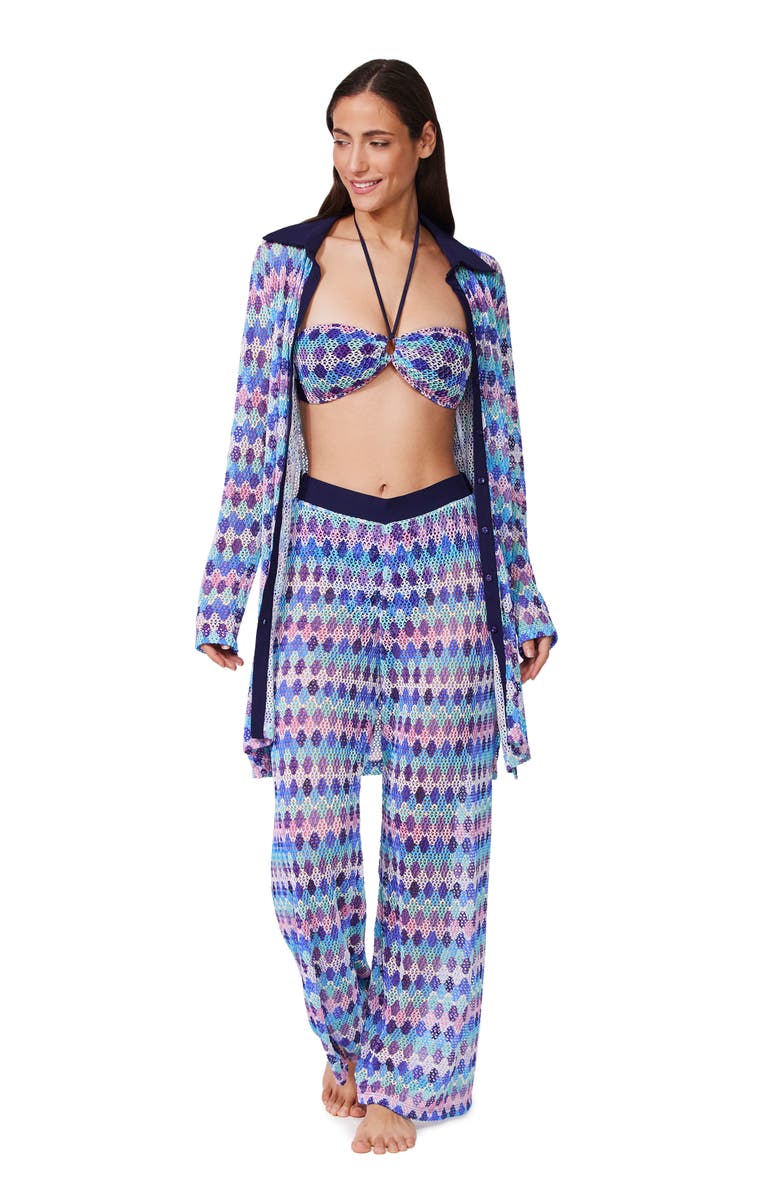 Profile by Gottex Retro Riviera Netted Crochet Buttoned Tunic Cover-Up, Alternate, color, Blue-Multi