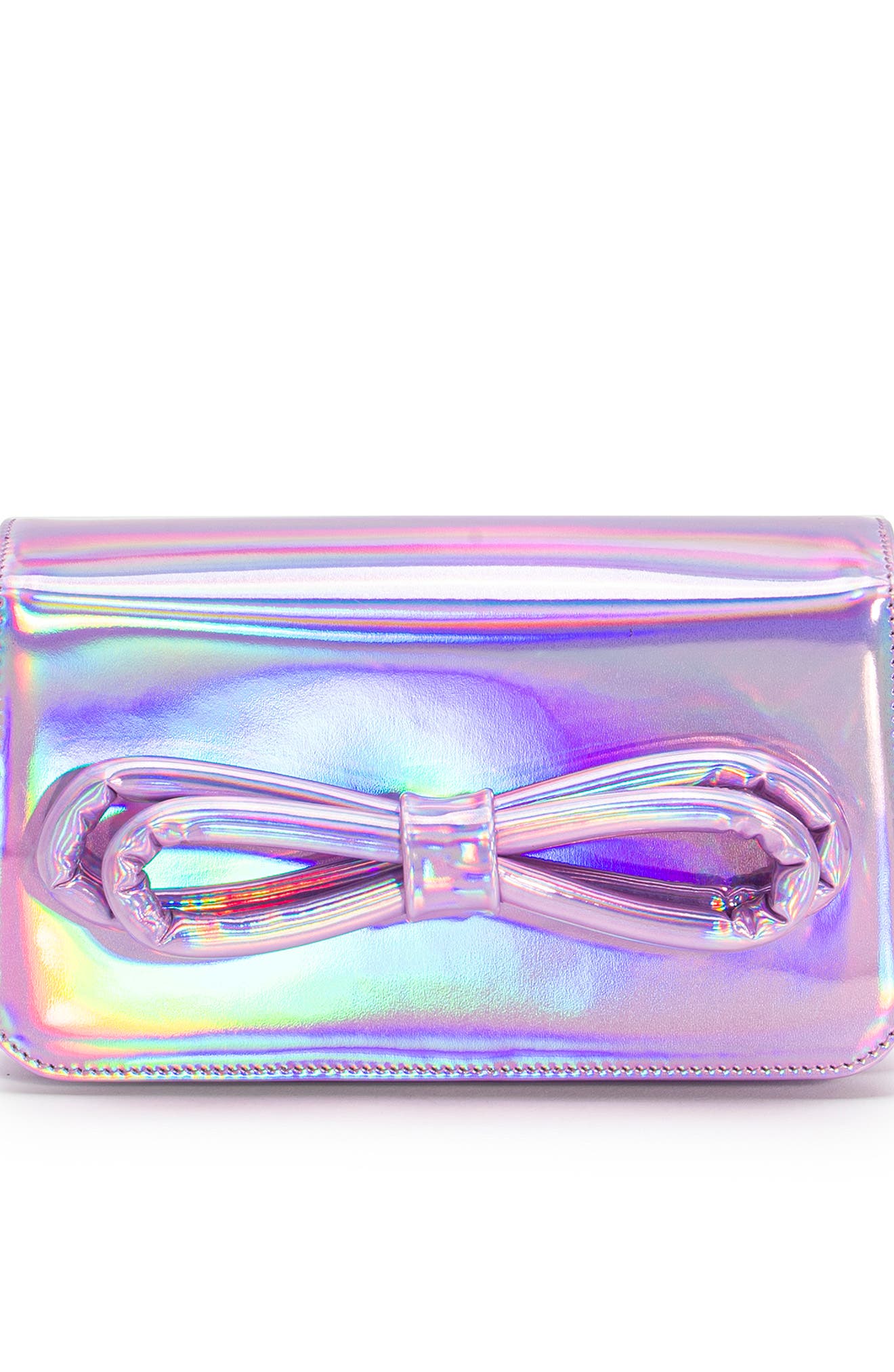 Puffer Bow Iridescent Leather Shoulder Bag, Alternate, color, PINK IRIDESCENT