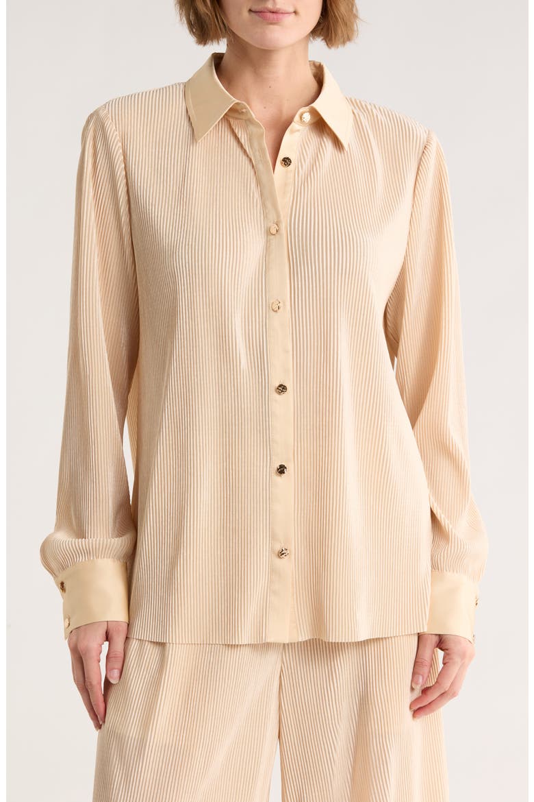 Plissé Charmeuse Button-Down Shirt, Main, color, CHAMPAGNE