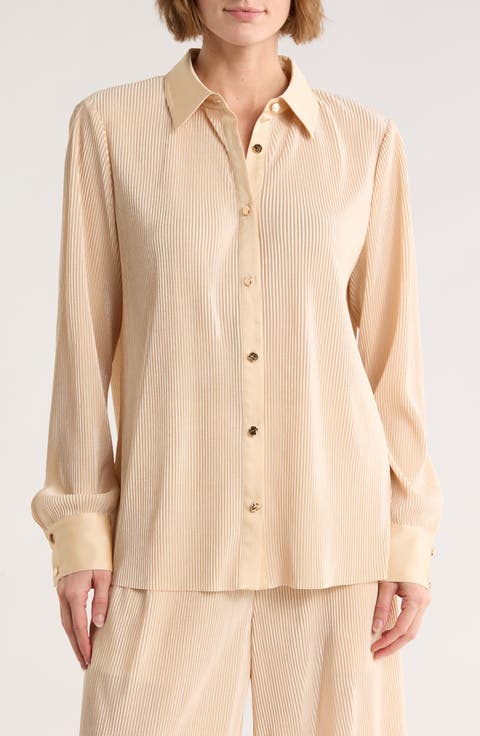 Plissé Charmeuse Button-Down Shirt