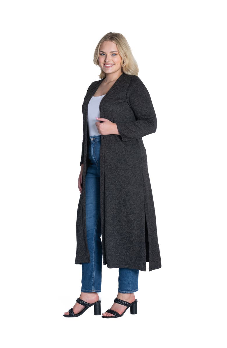24seven Comfort Apparel Plus Size Long Duster Open Front Knit Cardigan, Alternate, color, Black