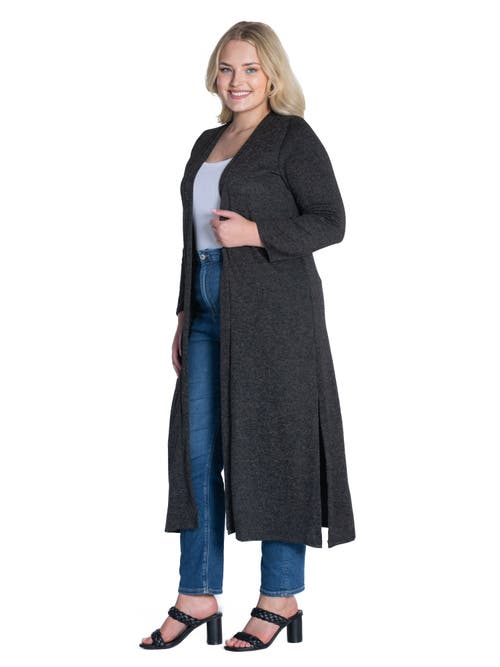 24seven Comfort Apparel Plus Size Long Duster Open Front Knit Cardigan In Black