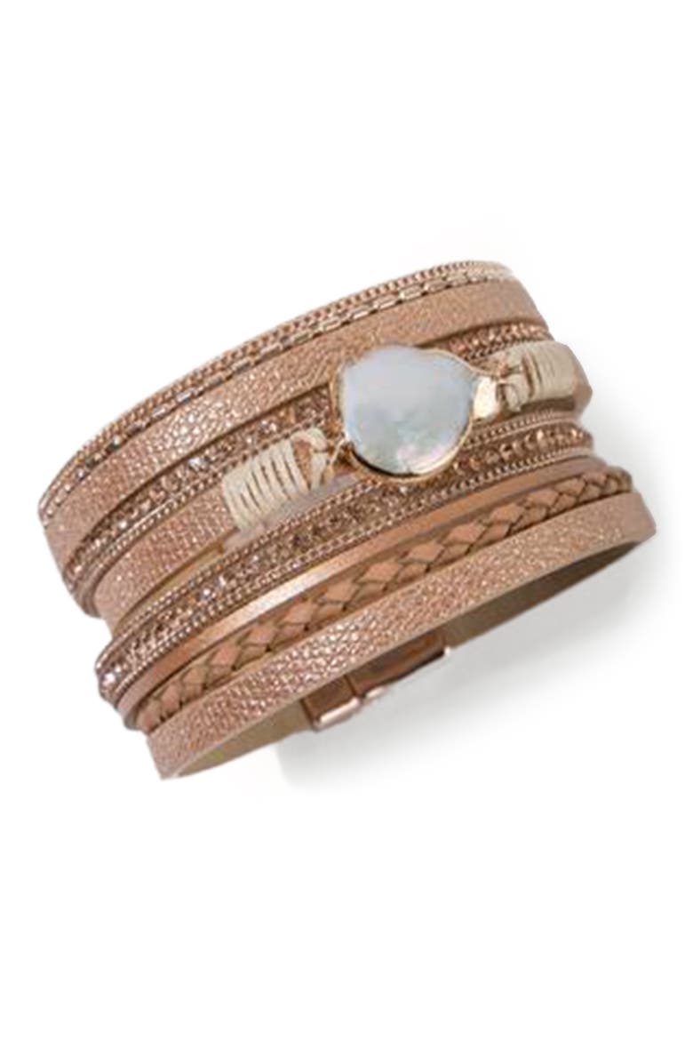 Stone Multi Layer Faux Leather Bracelet, Main, color, ROSE GOLD