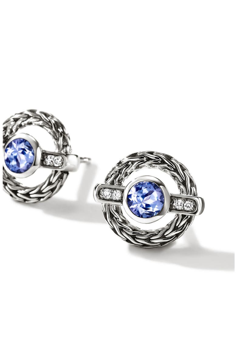Icon Stud Earrings, Sterling Silver, Tanzanite, Diamonds, Alternate, color, SILVER