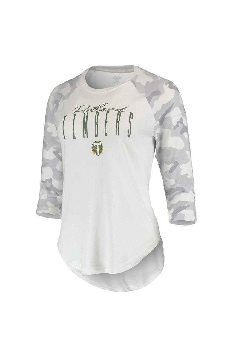 CONCEPTS SPORT Women's Concepts Sport White/Gray Portland Timbers Composite 3/4-Sleeve Raglan Top, Alternate, color, White