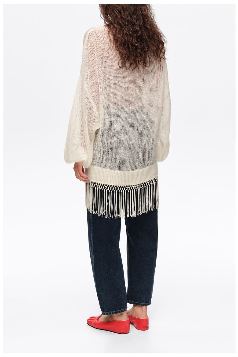 Mohair Sweater with Fringe Hem, Alternate, color, IVORY