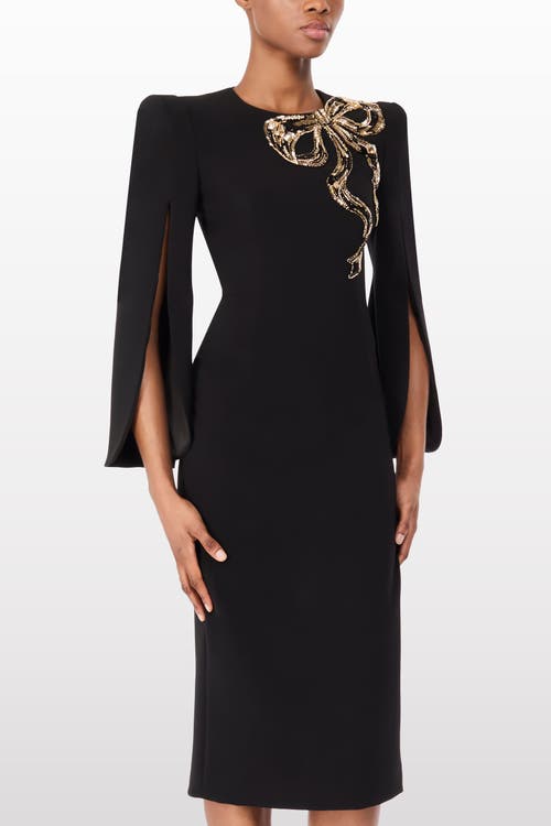 Jenny Packham Love Bow Split-sleeve Midi Dress In Black