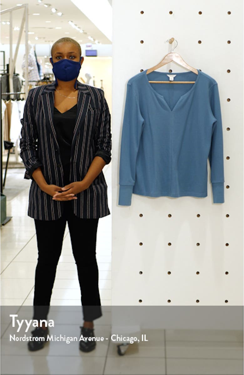 Split Neck Organic Cotton Blend Thermal Knit Top, sales video thumbnail