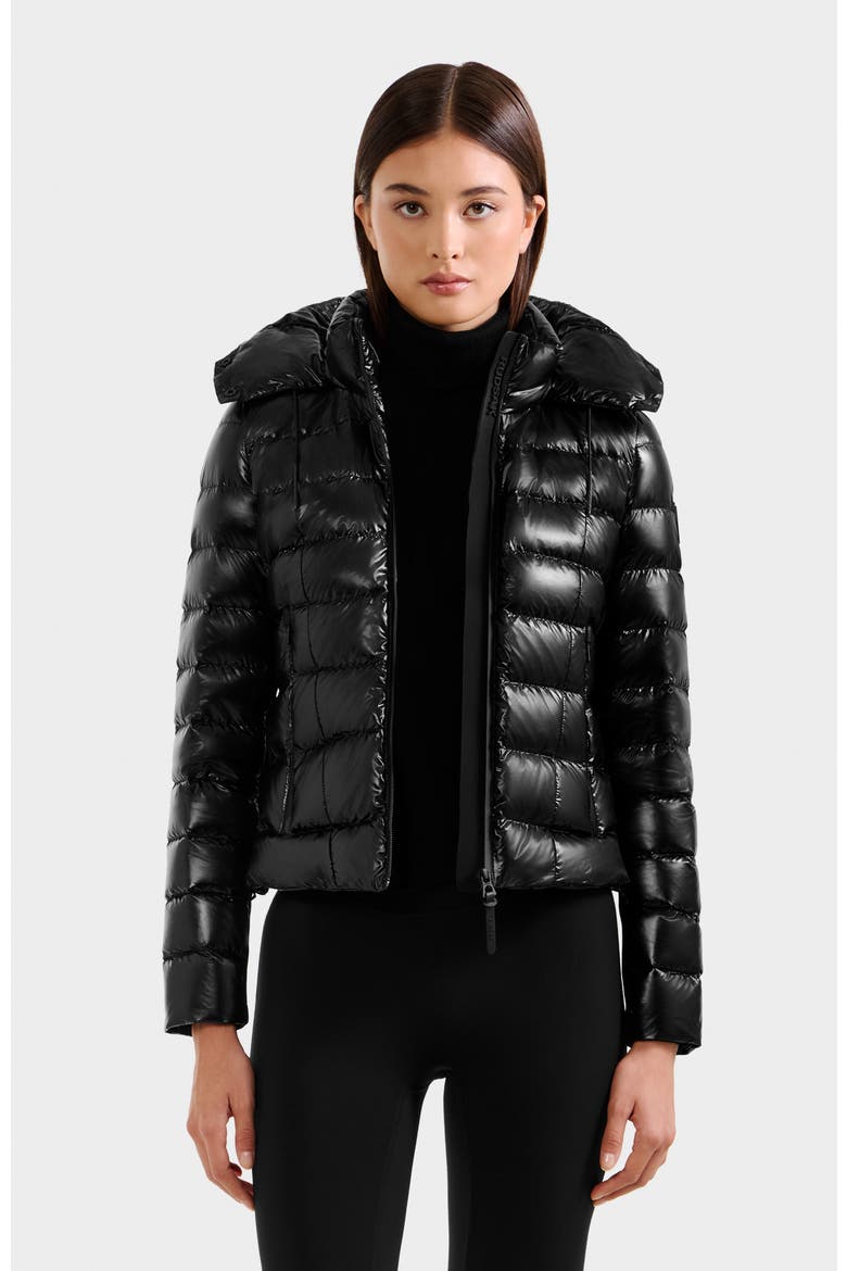 Melissa Glossy Lightweight Down Puffer, Main, color, Black