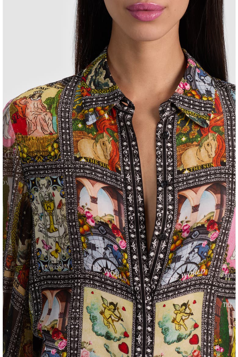 Tarot Card Print Silk Button-Up Shirt, Alternate, color, ENCHANTED TAROT