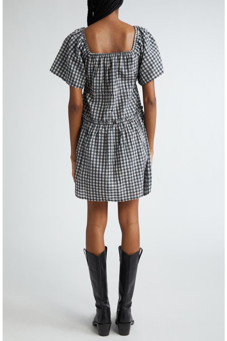Check Seersucker Tiered Minidress, Alternate, color, EGRET
