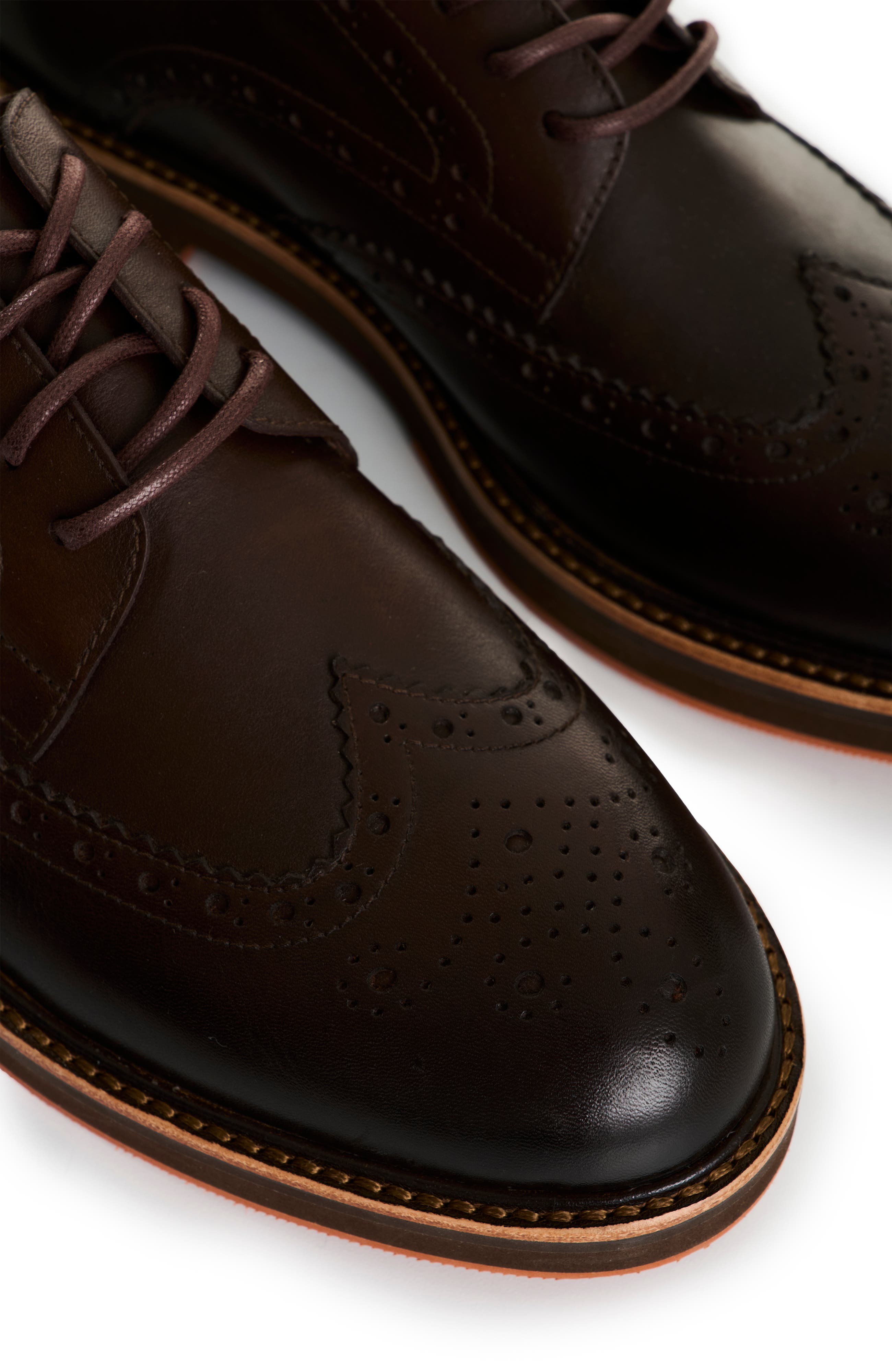 Velez Brogue Leather Shoes with Traditional Cuts, Alternate, color, Dark Brown