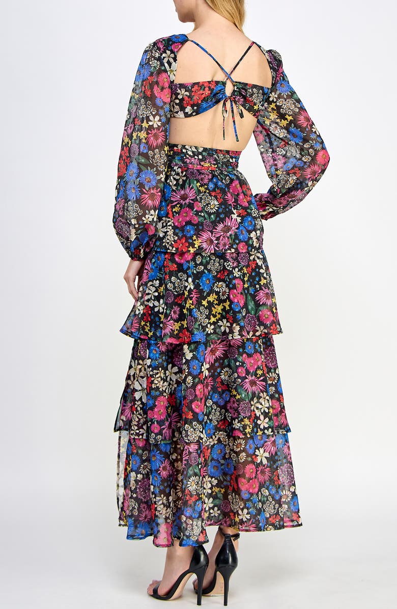 KOKO + MASON Floral Open Back Long Sleeve Maxi Dress, Alternate, color, 