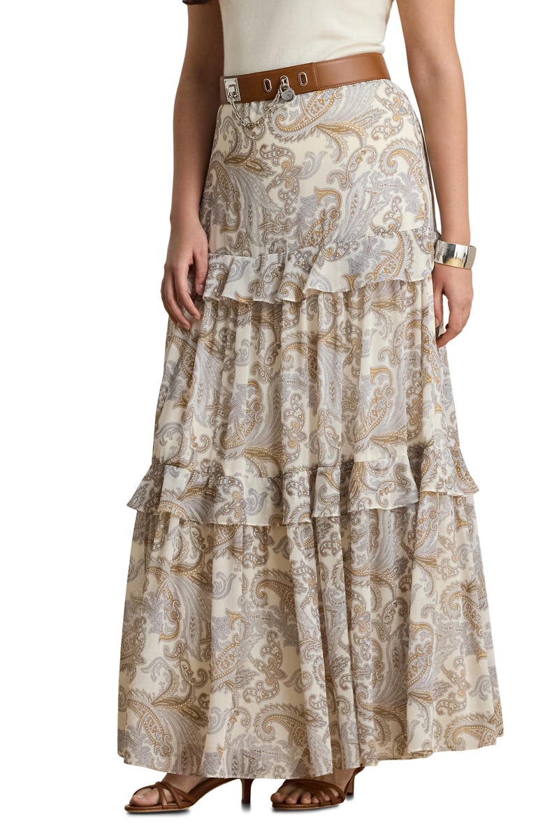 Lauren Ralph Lauren Paisley Ruffle Tiered Maxi Skirt, Alternate, color, Cream/ Multi