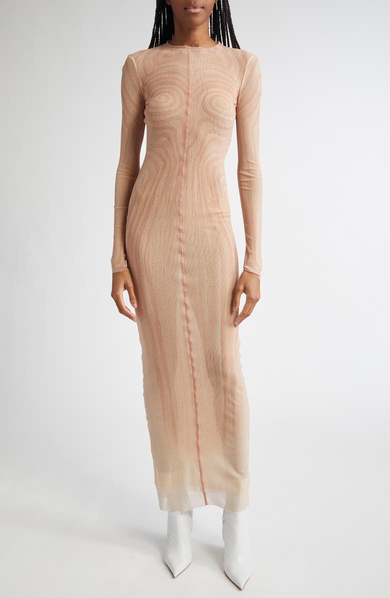 Jean Paul Gaultier Spiral Long Sleeve Mesh Dress, Main, color, 