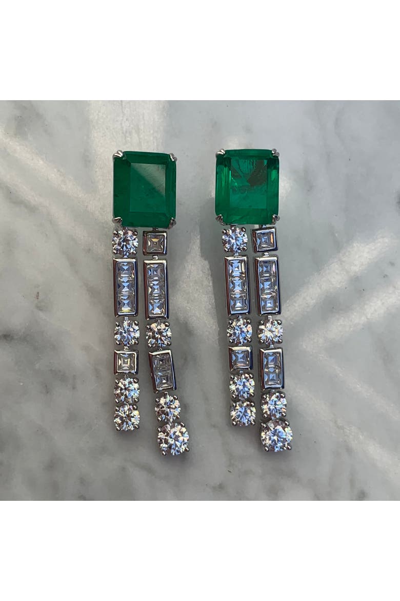 square emerald chandelier earrings, Alternate, color, green