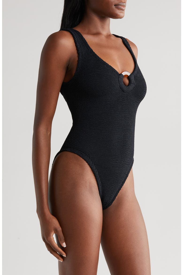 Celine Seersucker One-Piece Swimsuit, Alternate, color, BLACK
