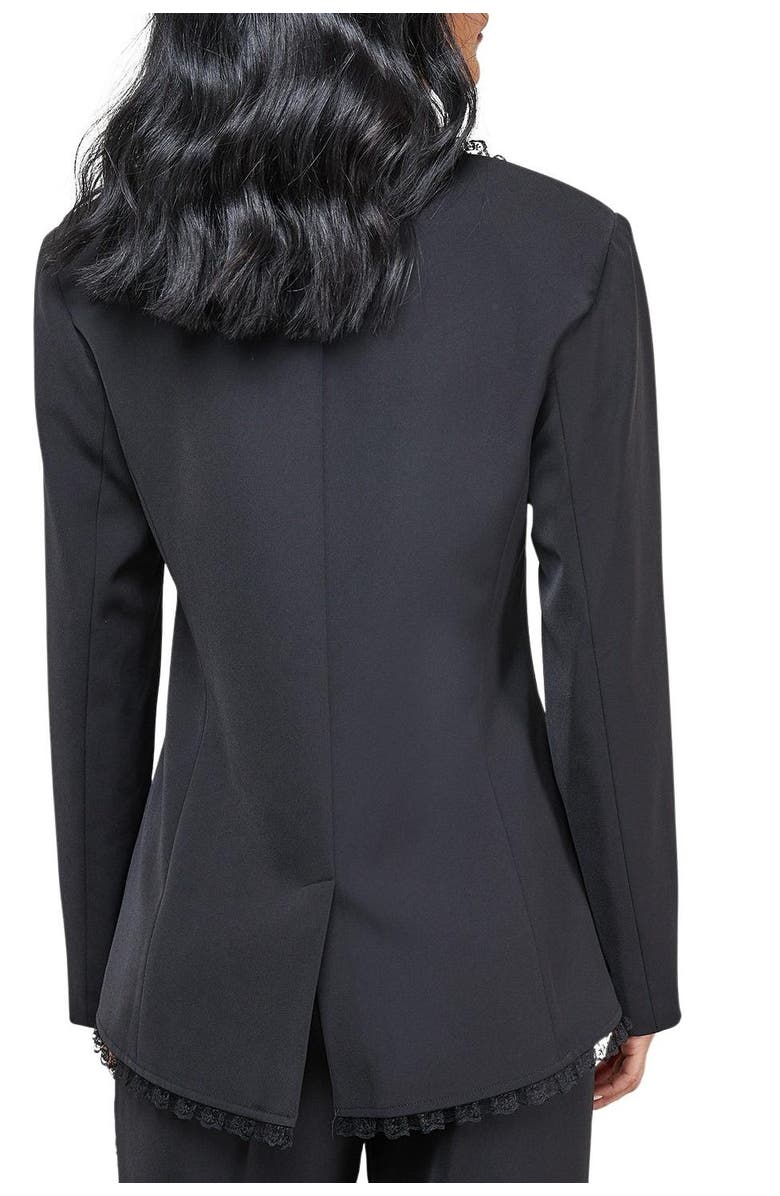 Warehouse Oversized Lace Frill Trim Blazer, Alternate, color, Black
