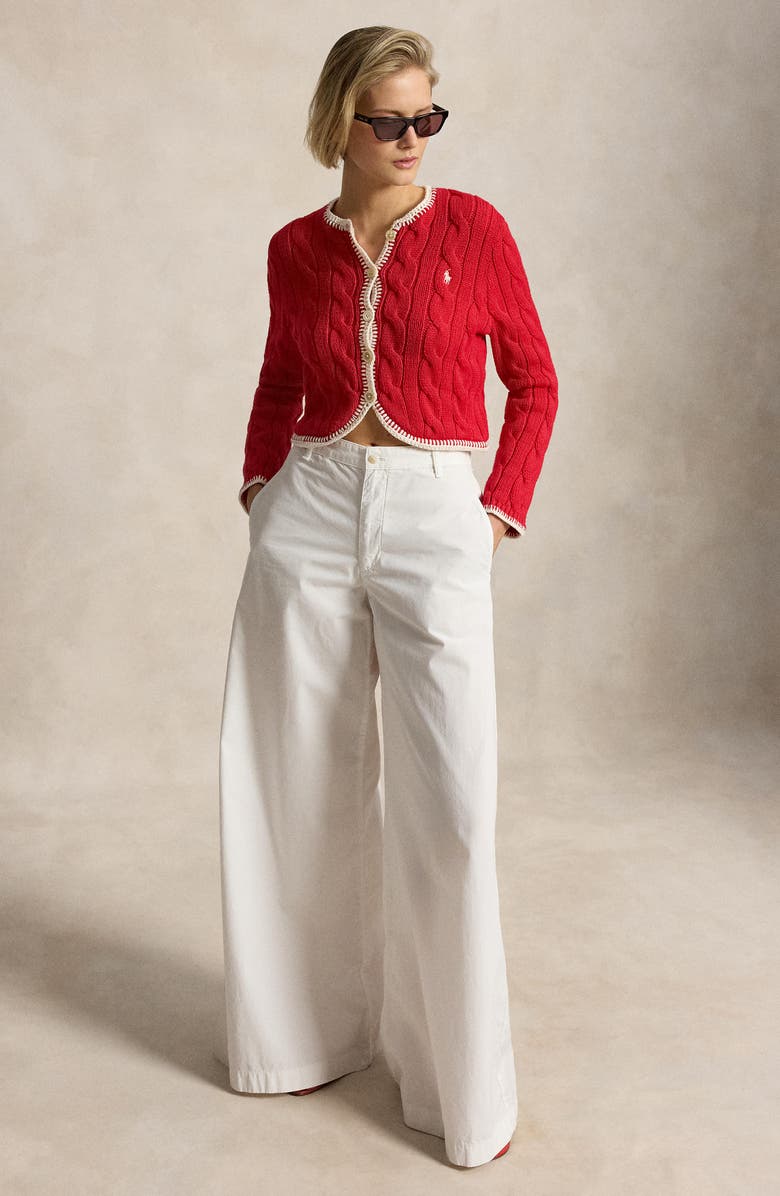 Polo Ralph Lauren Cable Knit Button Front Crop Cardigan, Alternate, color, Cruise Red