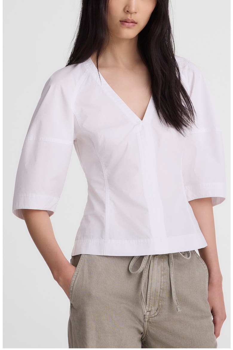 Sculptural V-Neck Cotton Poplin Top, Main, color, WHITE