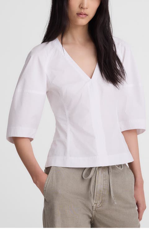 Sculptural V-Neck Cotton Poplin Top
