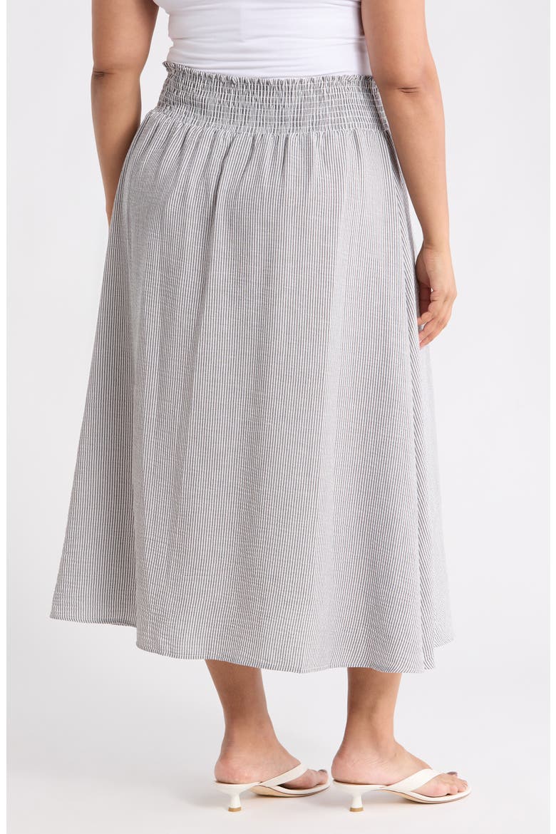 Pinstripe Smocked Waist Cotton Blend Skirt, Alternate, color, BLACK