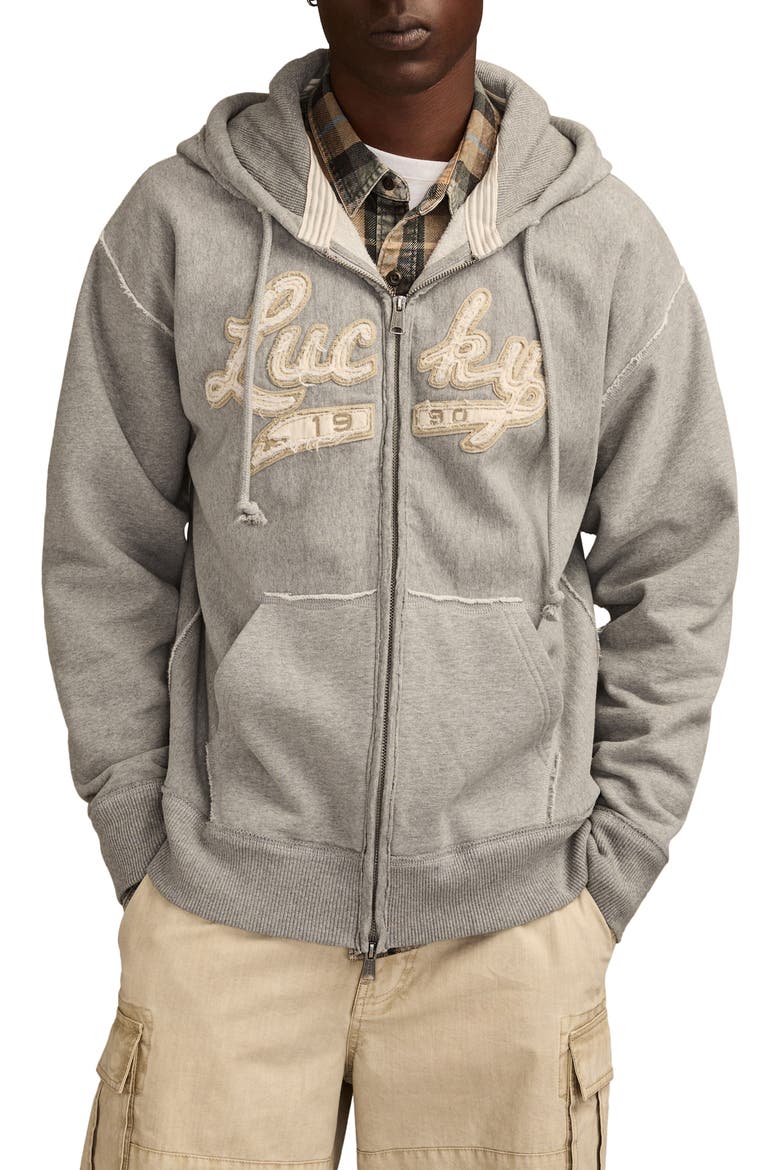Logo Appliqué Cotton French Terry Zip Hoodie, Main, color, HEATHER GREY