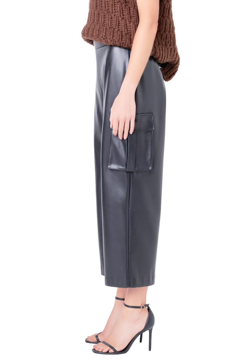 Faux Leather Crop Cargo Pants, Alternate, color, BLACK