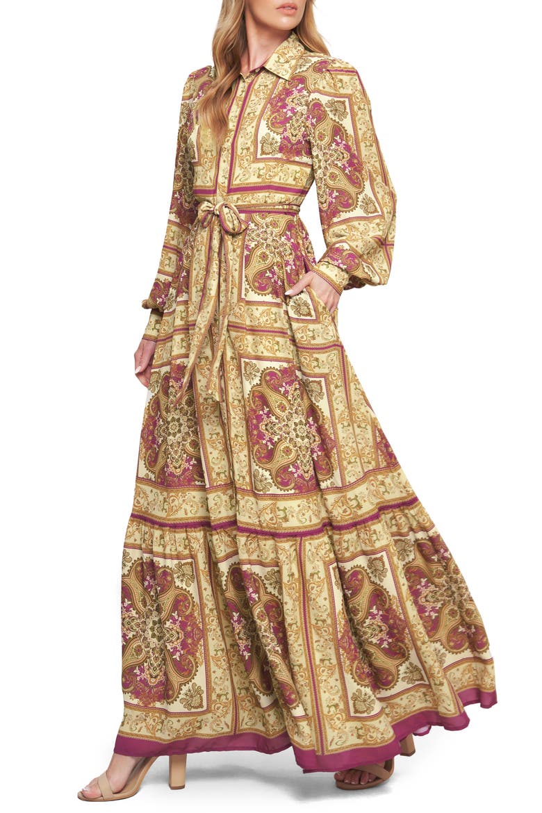Print Long Sleeve Maxi Dress, Alternate, color, IVORY