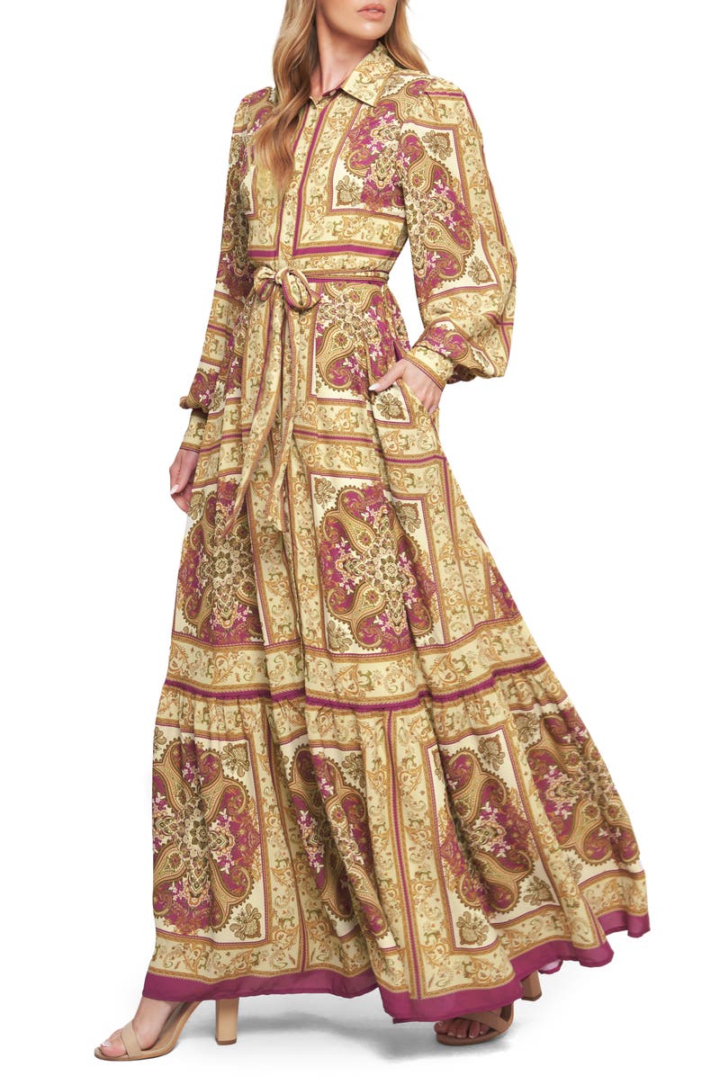 FLYING TOMATO Print Long Sleeve Maxi Dress, Alternate, color, 