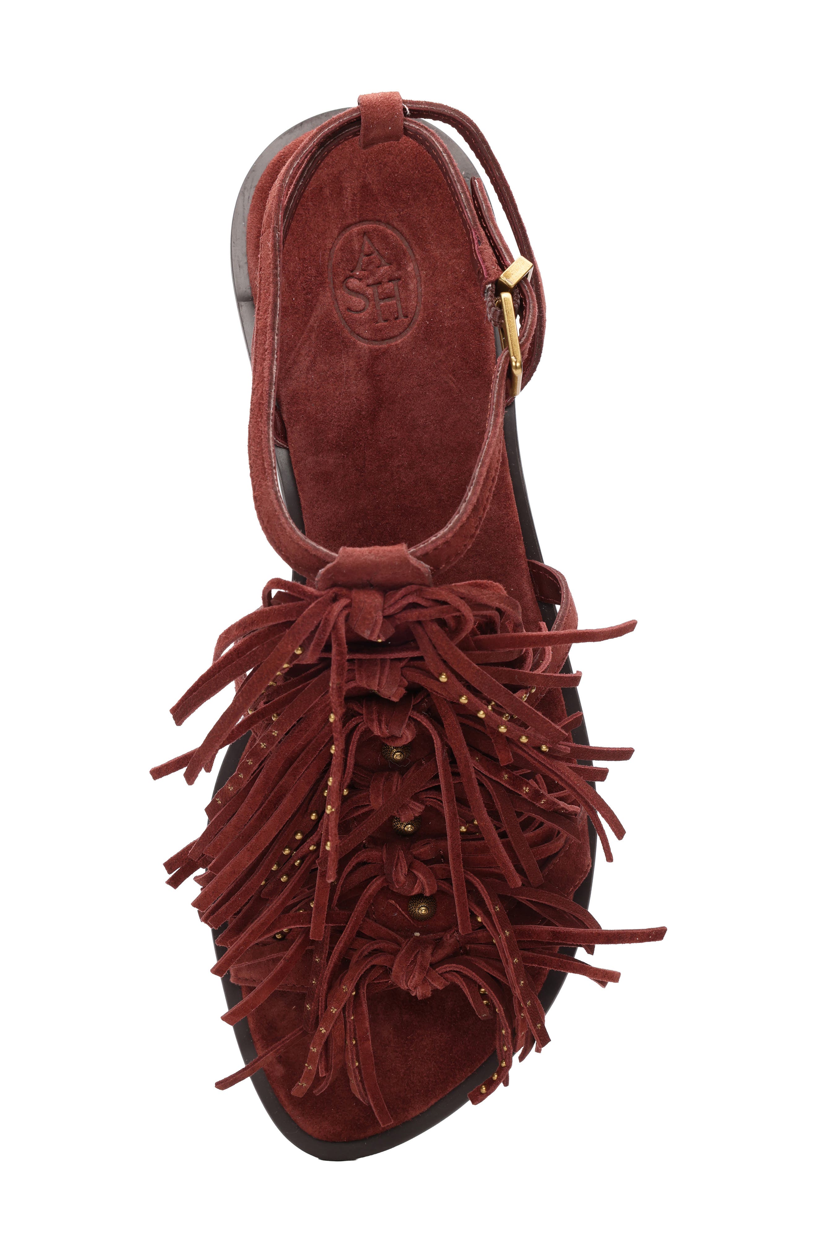Panic Fringe Sandal, Alternate, color, MARSALA