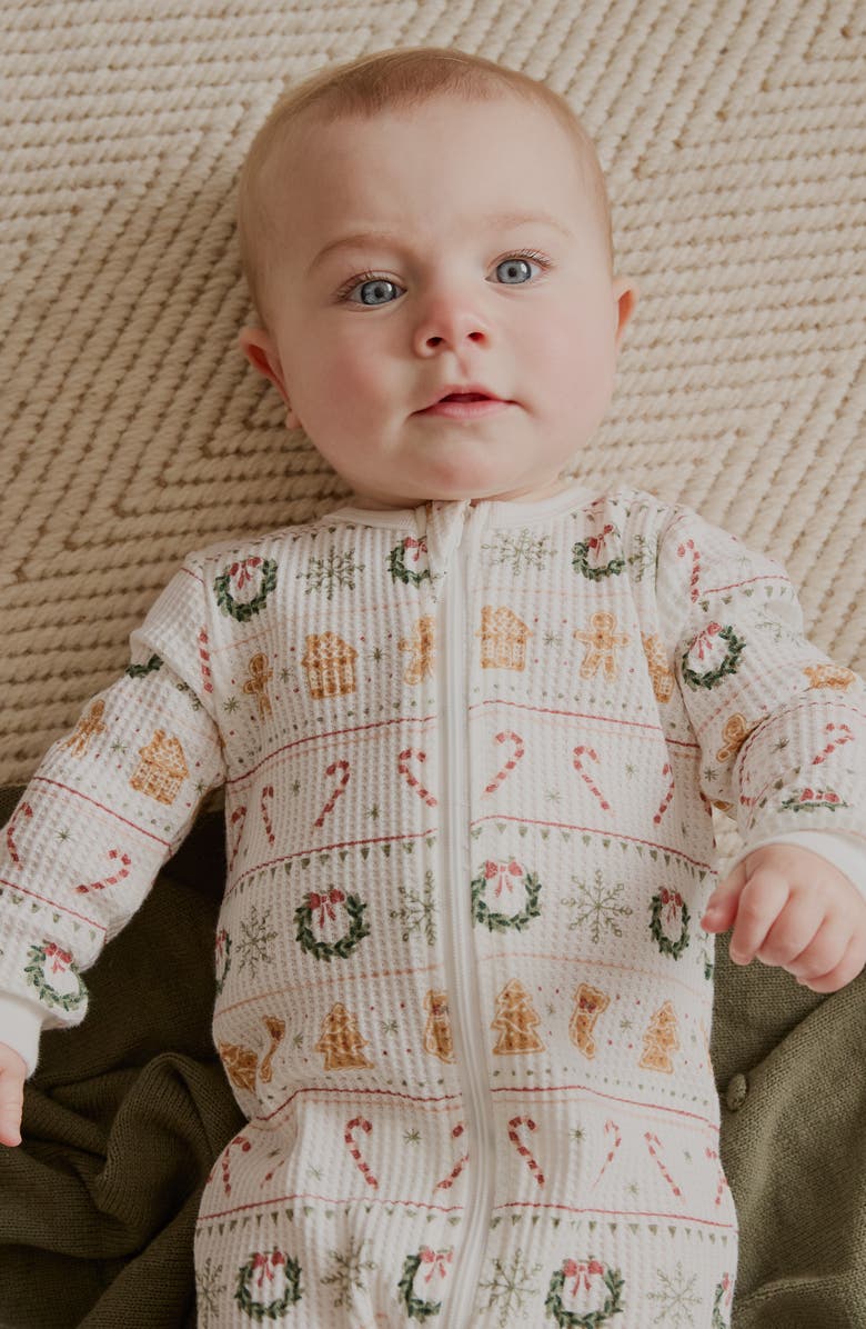 Petit Lem Holiday Treats Fair Isle Fitted Footie Pajamas, Alternate, color, Off White