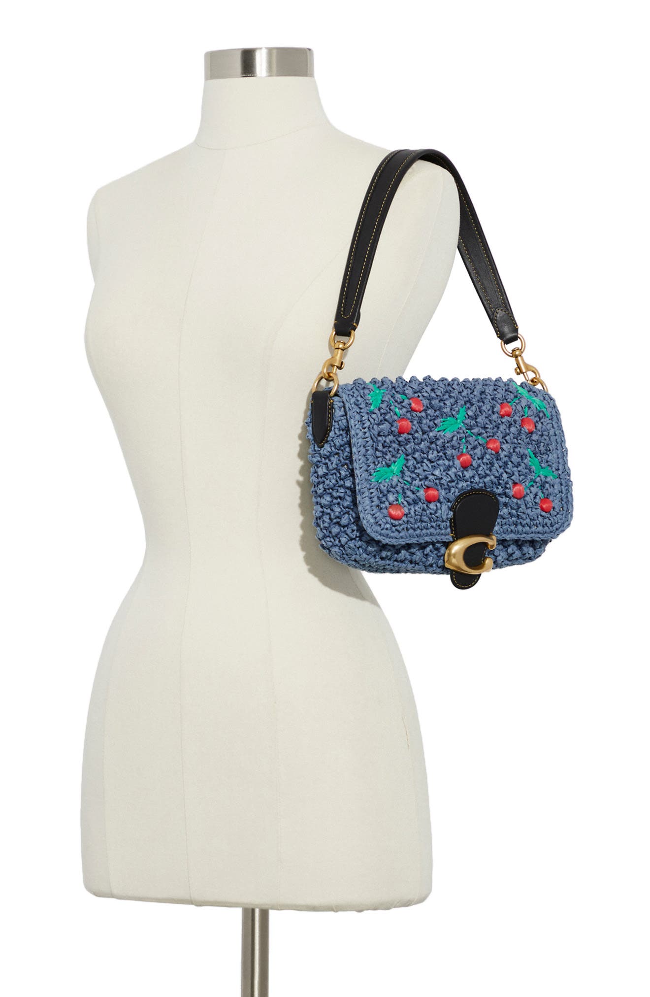 COACH Tabby Embroidered Cherry Straw Crossbody Bag, Alternate, color, 