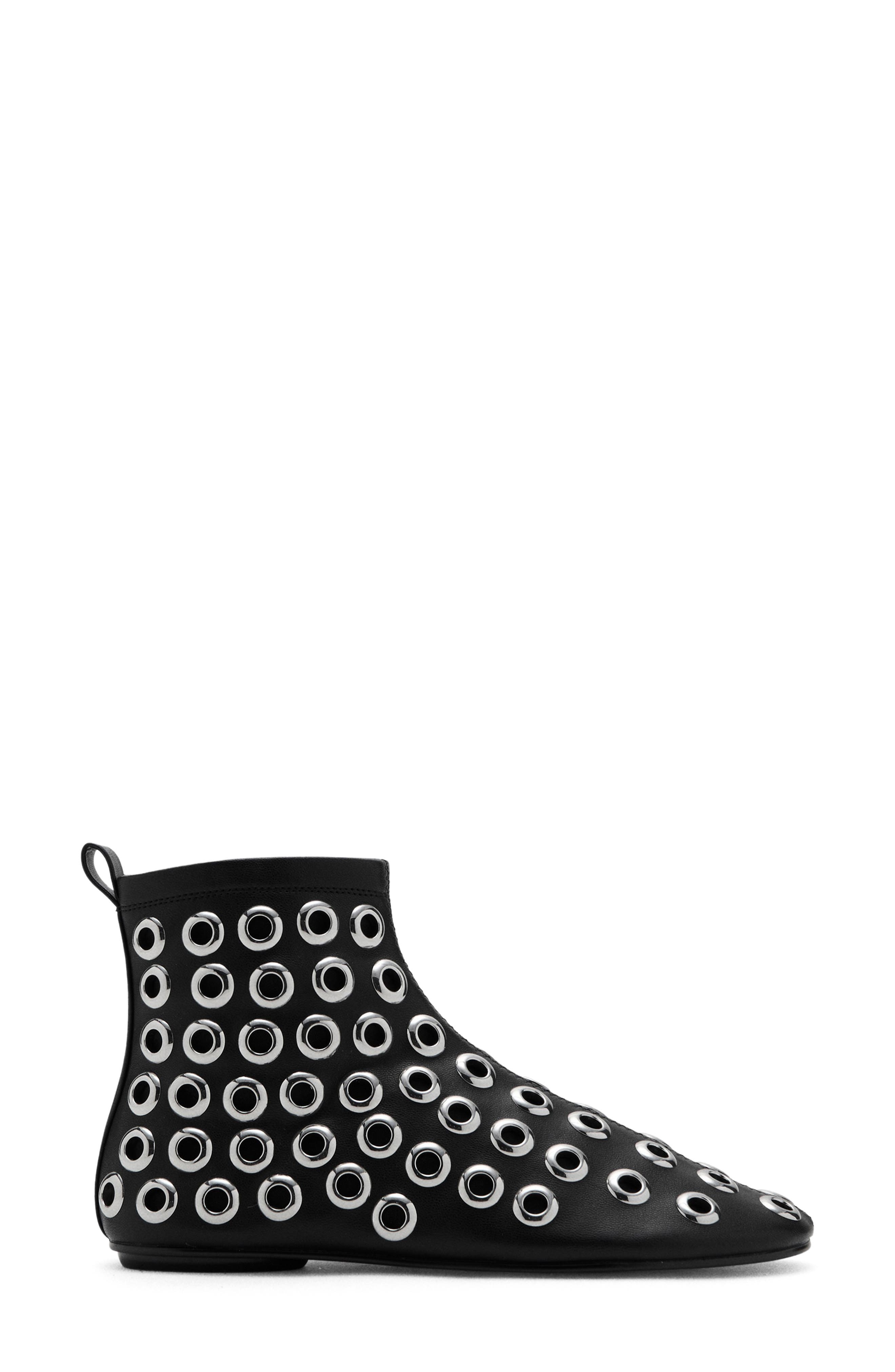 MANGO Faux Leather Ankle Boot with Eyelets, Alternate, color, Black