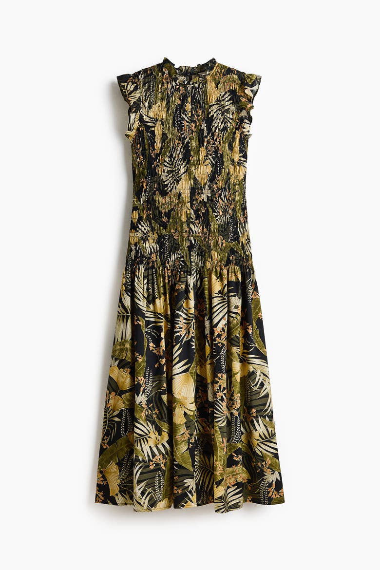 Smocked Midi Dress, Main, color, Black/floral