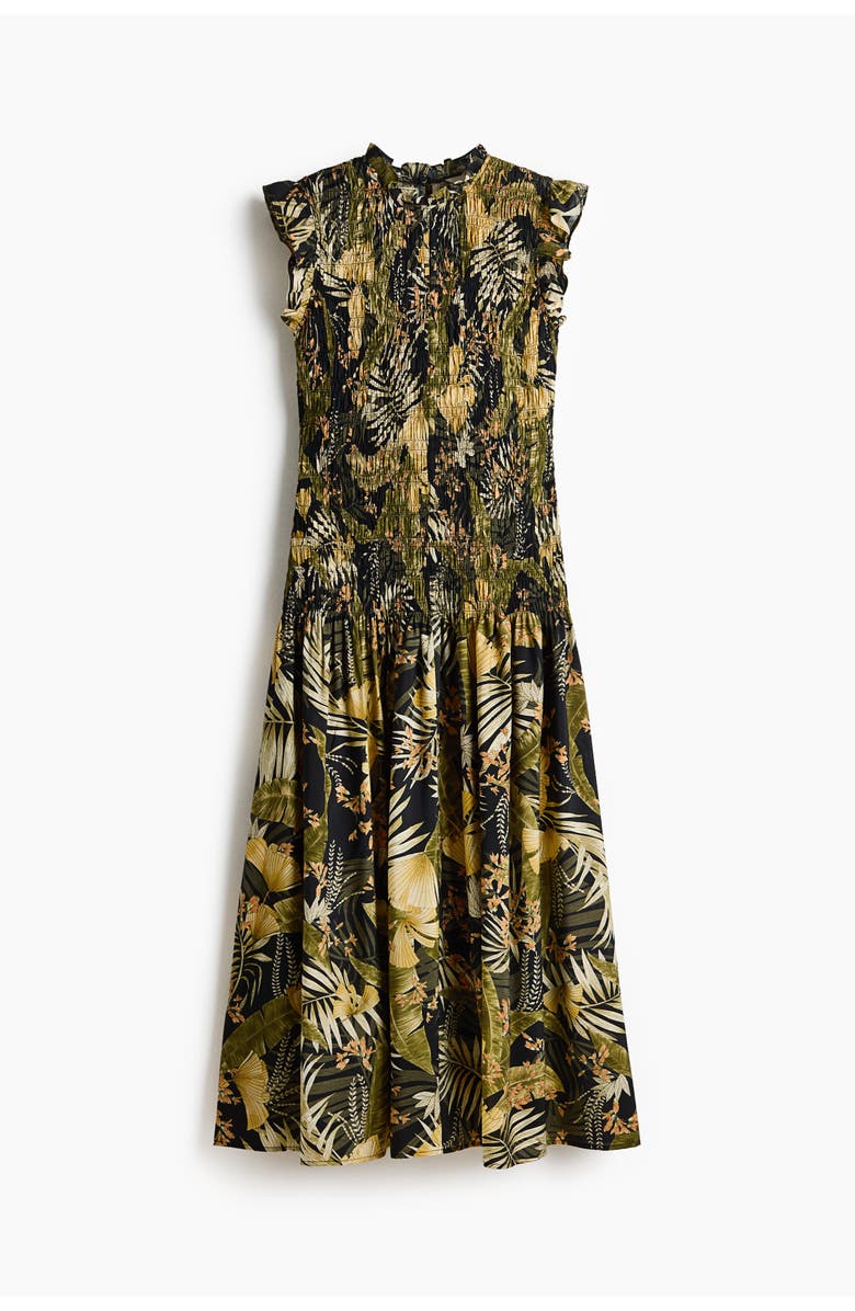 H&M Smocked Midi Dress, Main, color, Black/Floral