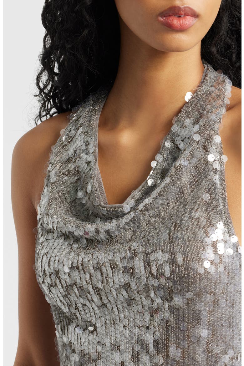 Sleeveless Sequin Halter Top, Alternate, color, SILVER