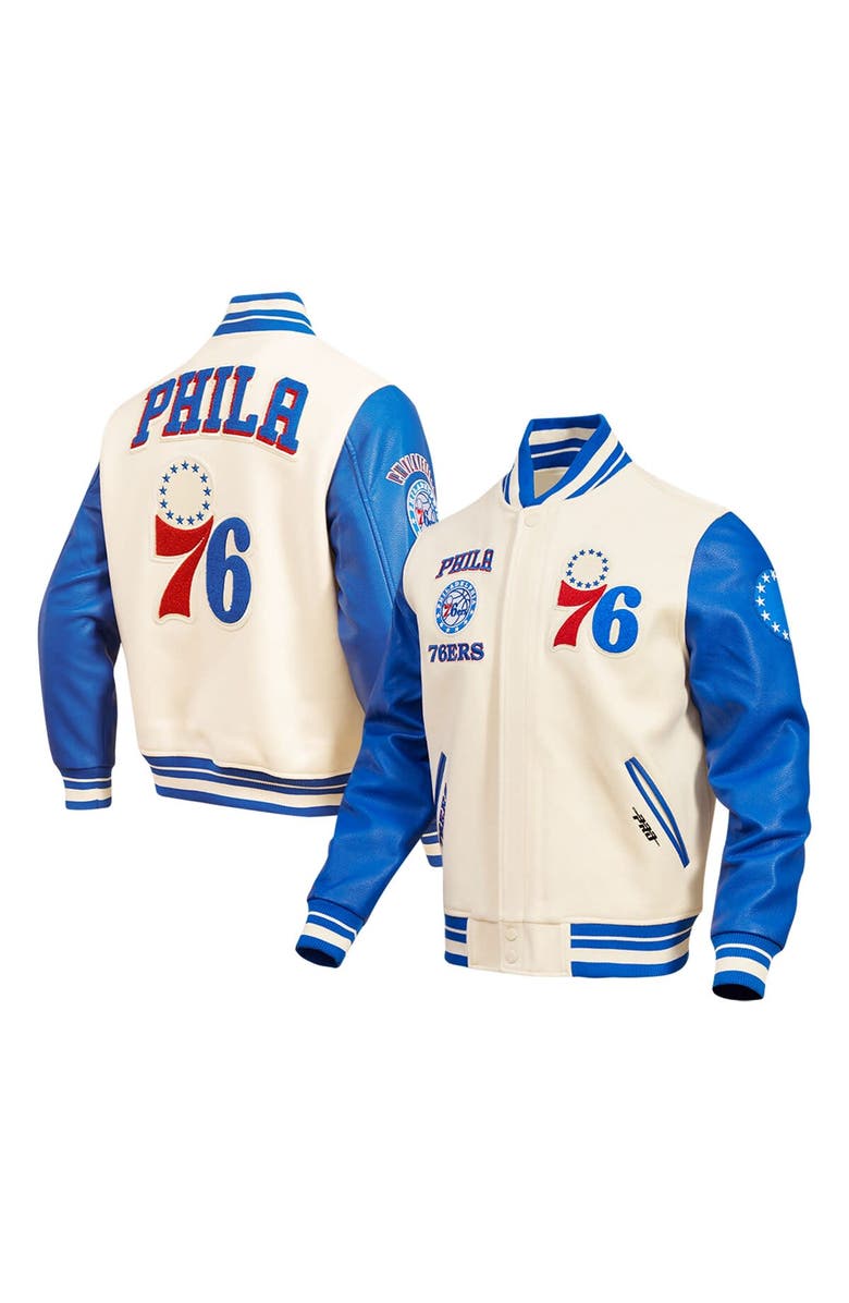 PRO STANDARD Men's Pro Standard Cream Philadelphia 76ers Retro Classic Varsity Full-Zip Jacket, Main, color, 