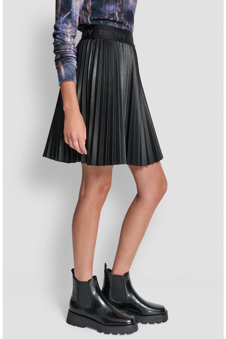 Pleated Faux Leather Miniskirt, Alternate, color, BLACK