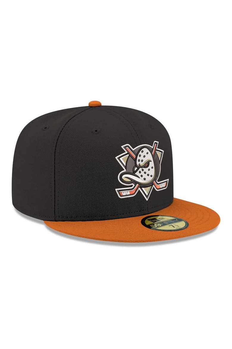 Men's New Era  Black Anaheim Ducks Core Logo Two-Tone 59FIFTY Fitted Hat, Alternate, color, Black