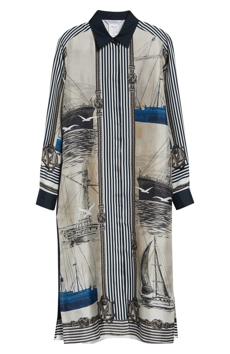 Max Mara Mariner Print Long Sleeve Silk Midi Shirtdress, Alternate, color, Stone