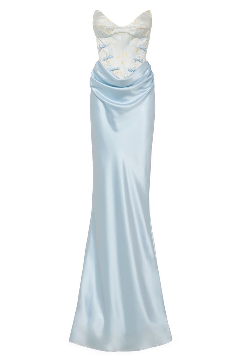 Sandrine Strapless Satin Gown, Alternate, color, PALE BLUE