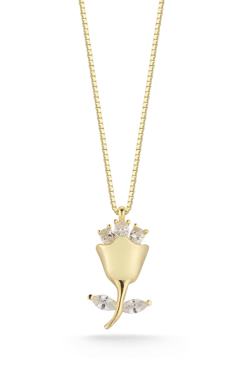 Sterling Silver & CZ Rose Pendant Necklace, Main, color, GOLD