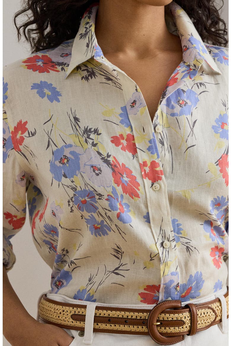 Relaxed Fit Floral Linen Shirt, Alternate, color, CREAM/ MULTI