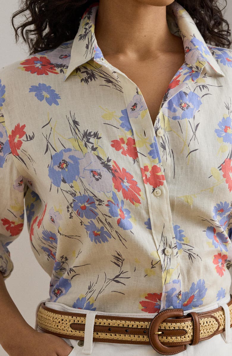 Lauren Ralph Lauren Karrie Relaxed Fit Floral Linen Button-Up Shirt, Alternate, color, Cream/ Multi