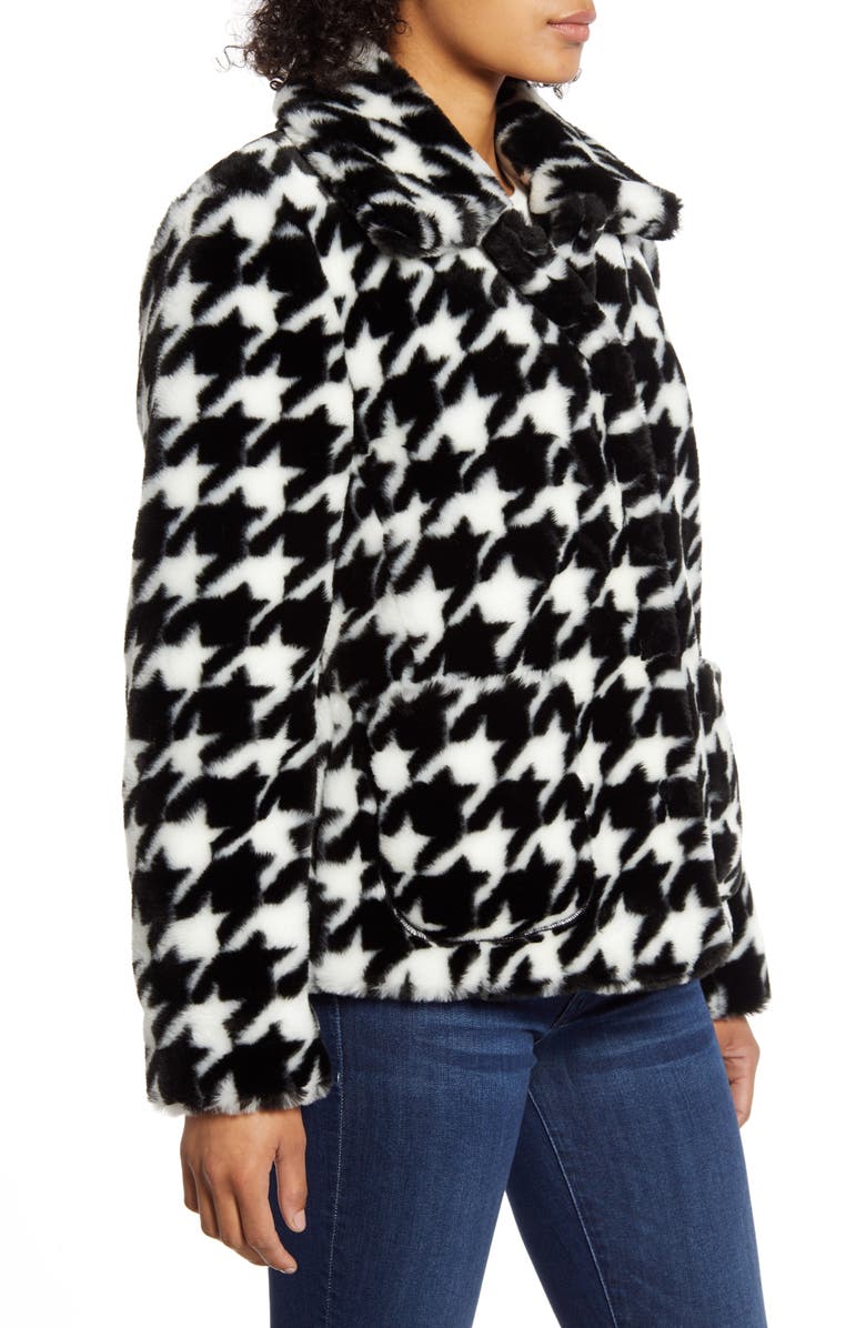 CeCe Faux Fur Houndstooth Jacket, Alternate, color,