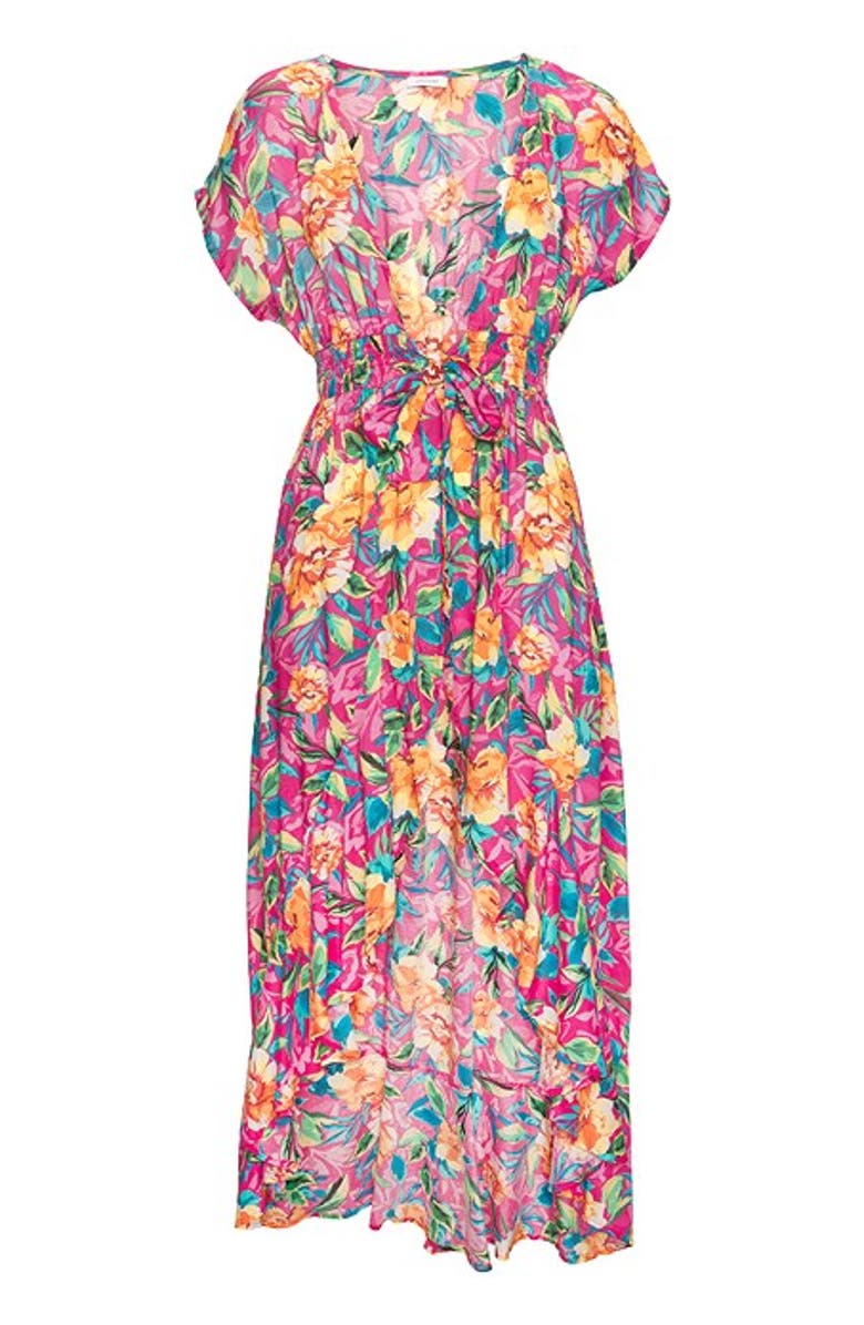 LASCANA Women's Floral Flounce Hem Cover Up, Alternate, color, Pink-Printed