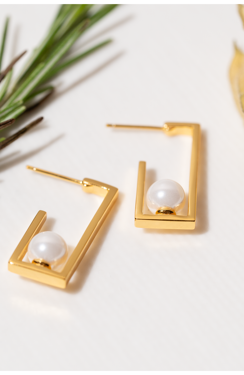 Zynnia Collective Pearl Frame Hoops, Alternate, color, Gold